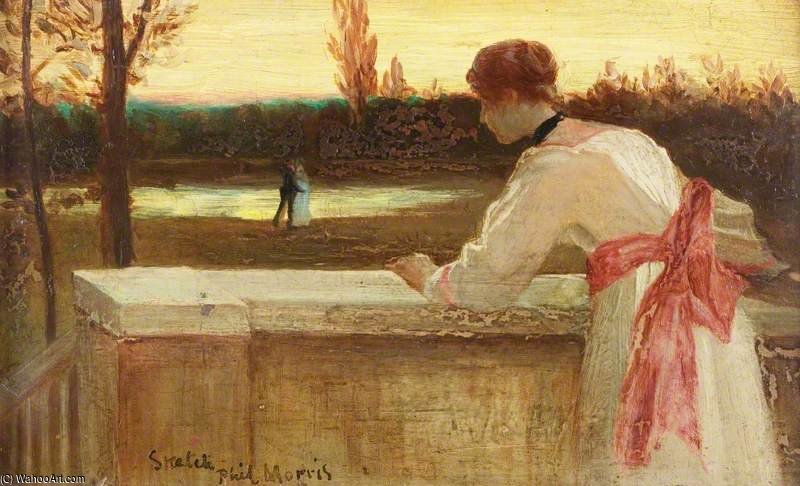 Order Paintings Reproductions Girl On A Balcony Watching A Couple By A Lake by Philip Richard Morris (1836-1902, United Kingdom) | ArtsDot.com