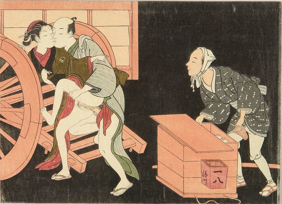 Order Paintings Reproductions A Couple And Noodle Vendor In The Night by Suzuki Harunobu (1725-1770, Japan) | ArtsDot.com