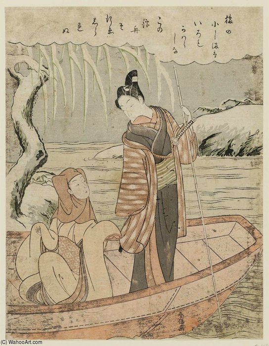 Order Oil Painting Replica Couple In A Boat by Suzuki Harunobu (1725-1770, Japan) | ArtsDot.com