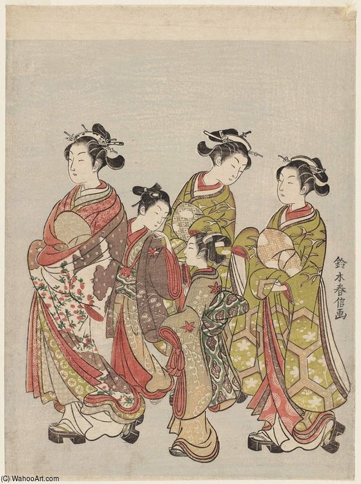 Order Paintings Reproductions Courtesan And Attendants On Parade by Suzuki Harunobu (1725-1770, Japan) | ArtsDot.com