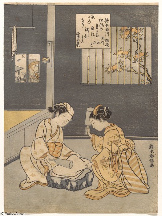 Order Oil Painting Replica Fulling Cloth At The Jewel River by Suzuki Harunobu (1725-1770, Japan) | ArtsDot.com