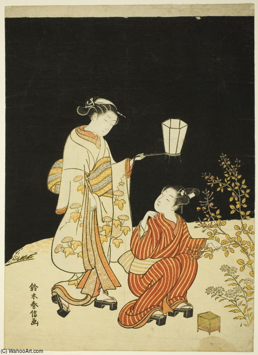 Order Oil Painting Replica Looking For Crickets At Night by Suzuki Harunobu (1725-1770, Japan) | ArtsDot.com