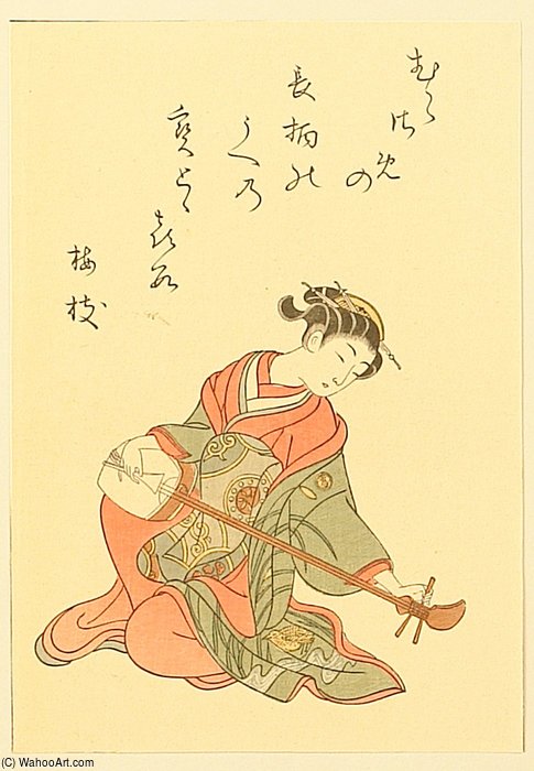 Order Art Reproductions Playing Shamisen by Suzuki Harunobu (1725-1770, Japan) | ArtsDot.com