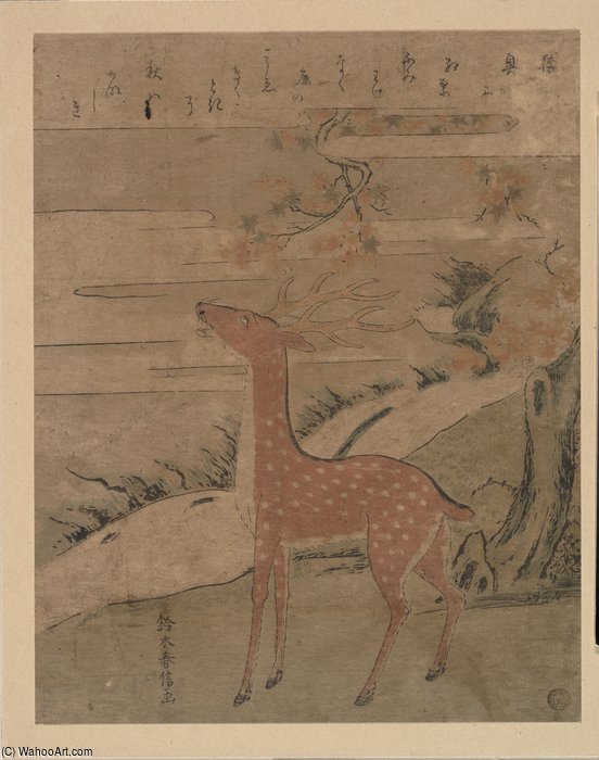 Order Paintings Reproductions The Cry Of The Stag by Suzuki Harunobu (1725-1770, Japan) | ArtsDot.com