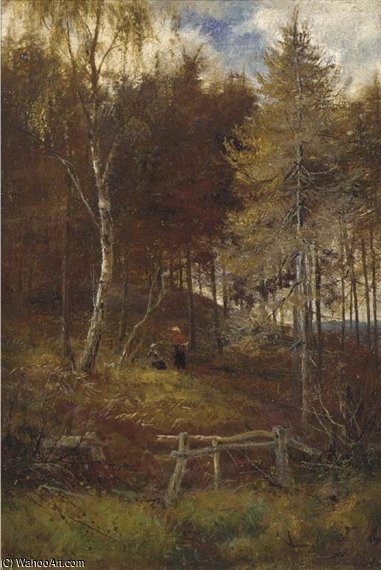 Order Paintings Reproductions Figures Resting On A Woodland Path by Louis Bosworth Hurt (1856-1929, United Kingdom) | ArtsDot.com