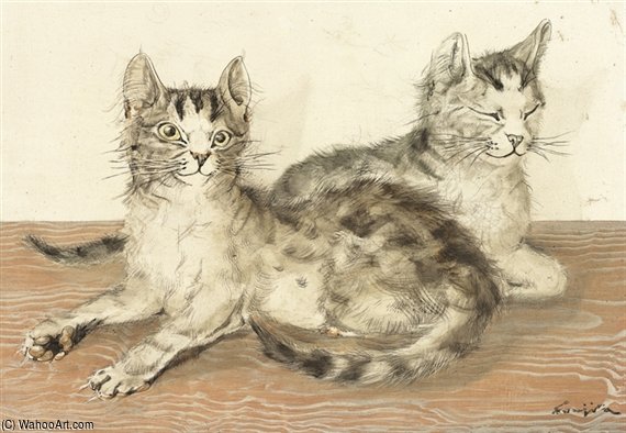 Order Paintings Reproductions Les Deux Chats by Léonard Tsugouharu Foujita (Inspired By) (1886-1968, Japan) | ArtsDot.com