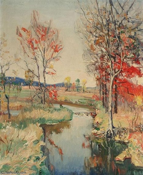 Order Art Reproductions Autumn River Landscape by Walter Emerson Baum (Inspired By) (1884-1956, United States) | ArtsDot.com
