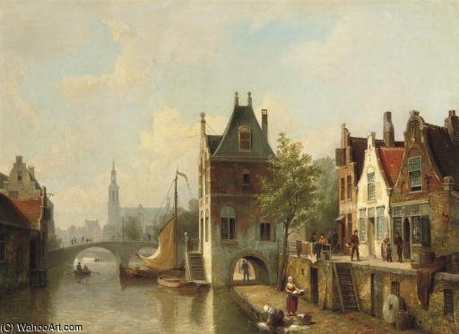 Order Artwork Replica A Capriccio View Of A Canal In Alkmaar by Cornelis Christiaan Dommelshuizen (1842-1928, Netherlands) | ArtsDot.com