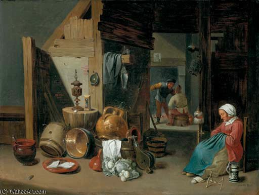 Order Paintings Reproductions A Kitchen Interior by Cornelis Mahu (1613-1689, Netherlands) | ArtsDot.com