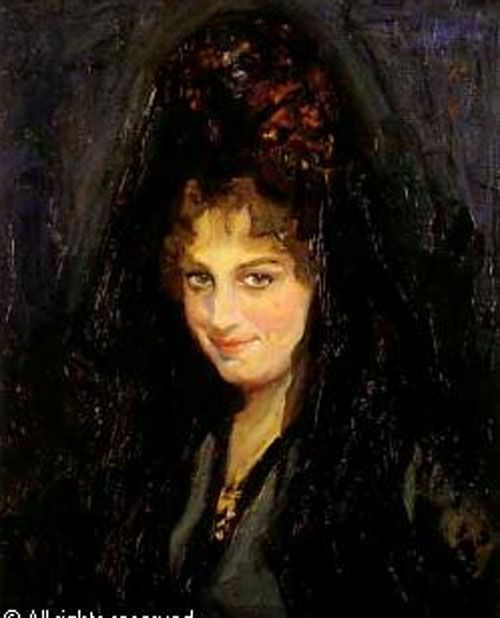 Buy Museum Art Reproductions Mujer Con Mantilla by Francisco Pons Arnau (1886-1953, Spain) | ArtsDot.com