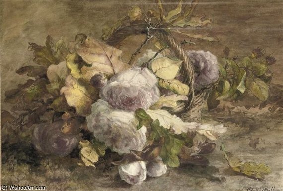 Order Art Reproductions Roses In A Basket On A Forest Floor by Geraldine Jacoba Van De Sande Bakhuyzen (1826-1895, Netherlands) | ArtsDot.com