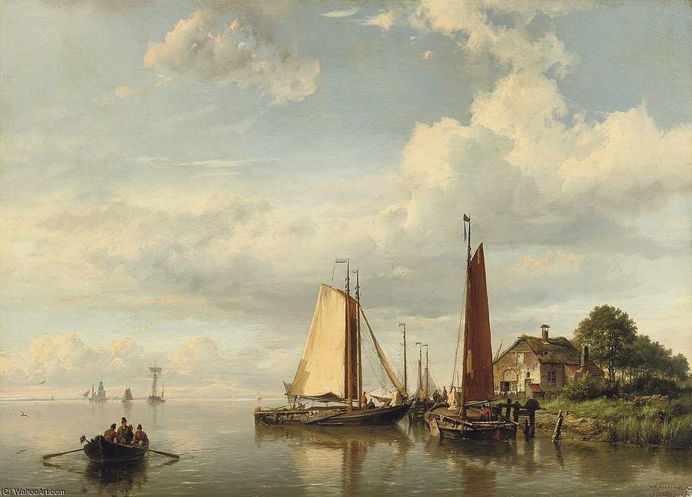 Order Oil Painting Replica Moored Sailing Vessels by Hermanus Junior Koekkoek (1836-1909) | ArtsDot.com