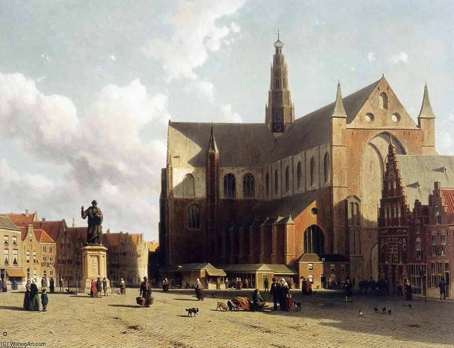 Order Art Reproductions View Of The Market In Haarlem by Johan Hendrik Weissenbruch (1824-1903, Netherlands) | ArtsDot.com