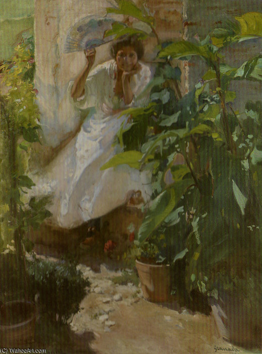 Order Artwork Replica Mujer En El Patio by Jose Maria Lopez Mezquita (Inspired By) (1883-1954, Spain) | ArtsDot.com