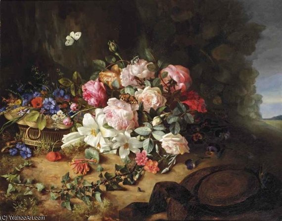 Buy Museum Art Reproductions Gallica Roses, White Lilies, Carnations by Margaretha Roosenboom (1843-1896, Netherlands) | ArtsDot.com