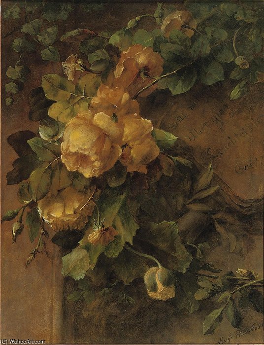 Order Oil Painting Replica Yellow Roses by Margaretha Roosenboom (1843-1896, Netherlands) | ArtsDot.com