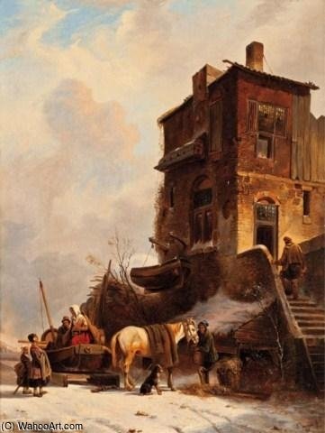Order Paintings Reproductions Arriving At The Inn by Salomon Leonardus Verveer (1813-1876, Netherlands) | ArtsDot.com
