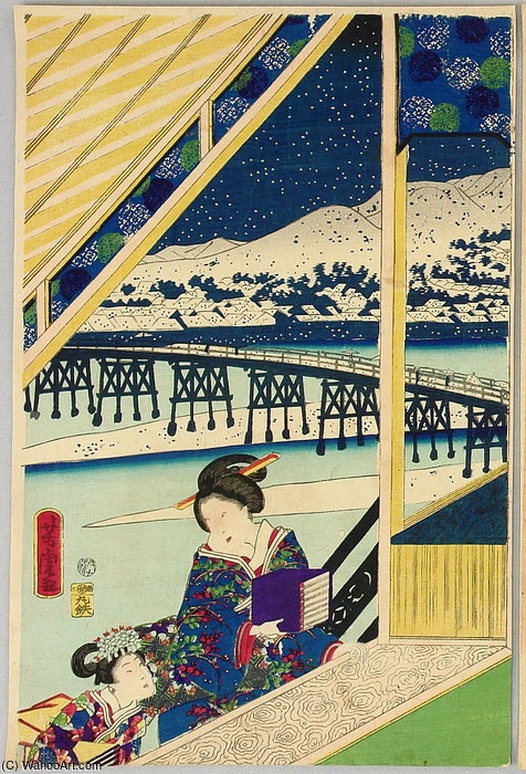 Buy Museum Art Reproductions Snow Scene At Sanjo Bridge by Tsukioka Yoshitoshi (1839-1892, Japan) | ArtsDot.com