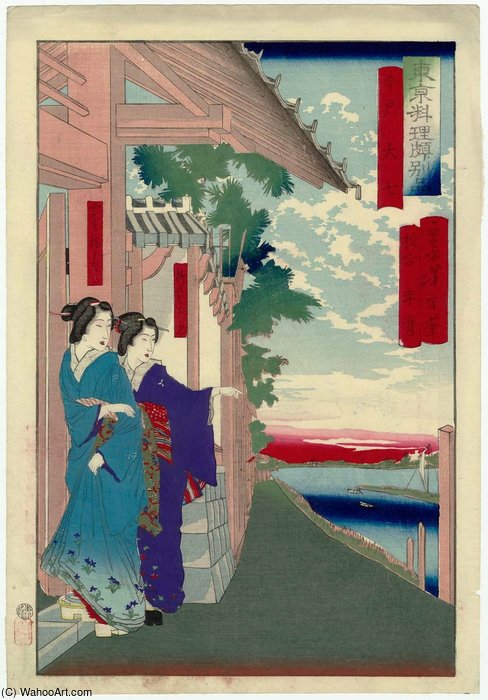 Order Oil Painting Replica The Daishichi Restaurant by Tsukioka Yoshitoshi (1839-1892, Japan) | ArtsDot.com