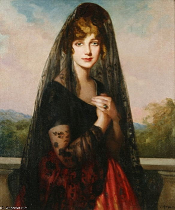 Order Oil Painting Replica Retrato De Muchacha by Victor Moya Calvo (Inspired By) (1890-1972, Spain) | ArtsDot.com