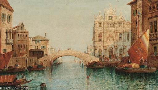 Buy Museum Art Reproductions Vessels On A Venetian Canal By A Bridge by William Meadows (1825-1901, United Kingdom) | ArtsDot.com