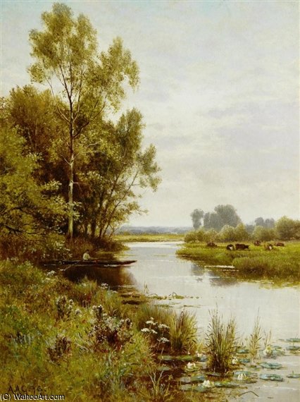 Order Artwork Replica Fishing In A Quiet Spot by Alfred I Glendening (1861-1907, United Kingdom) | ArtsDot.com