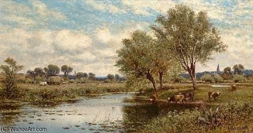 Order Paintings Reproductions River Landscape With Haymakers by Alfred I Glendening (1861-1907, United Kingdom) | ArtsDot.com
