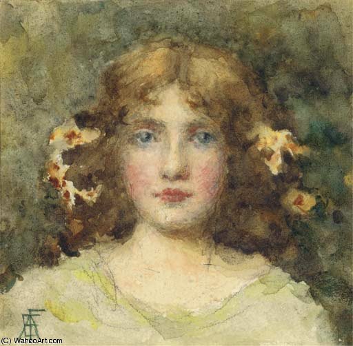 Buy Museum Art Reproductions Portrait Of A Young Girl, Bust-length, With Flowers In Her Hair by Elizabeth Adela Stanhope Forbes (1859-1912, Canada) | ArtsDot.com