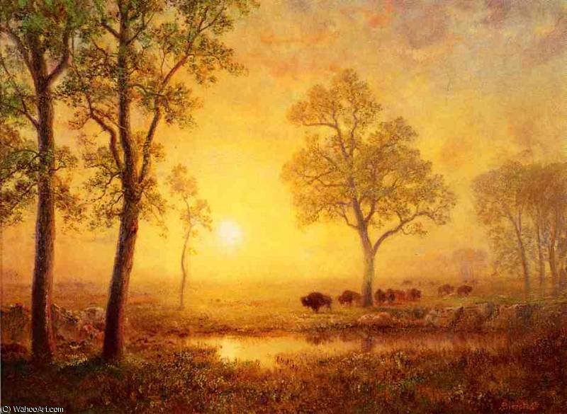 Buy Museum Art Reproductions Sunset on the Mountain by Albert Bierstadt (1830-1902, Germany) | ArtsDot.com