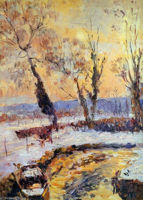 Order Oil Painting Replica Snow at sunset Sun by Albert-Charles Lebourg (Albert-Marie Lebourg) (1849-1928, France) | ArtsDot.com