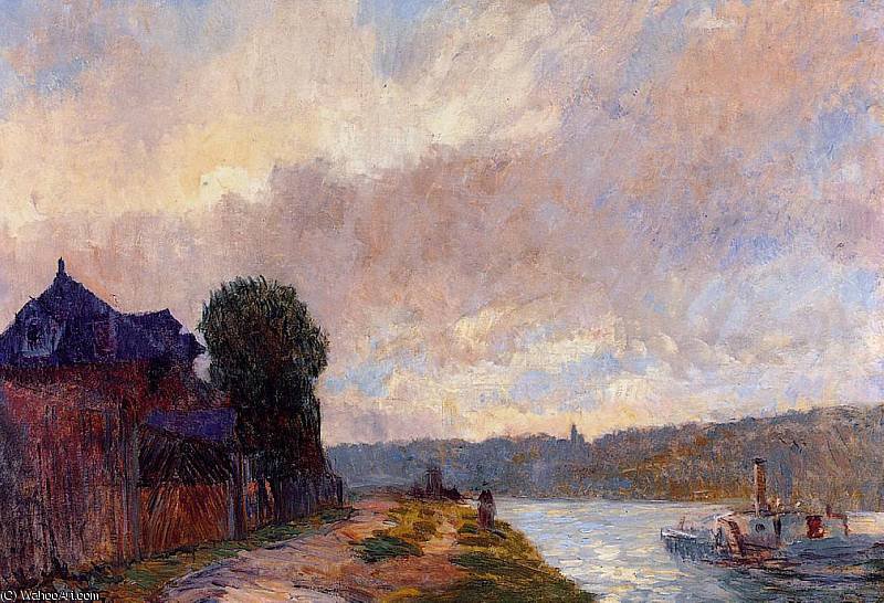 Buy Museum Art Reproductions Tugboat on the Seine Downstream from Rouen by Albert-Charles Lebourg (Albert-Marie Lebourg) (1849-1928, France) | ArtsDot.com