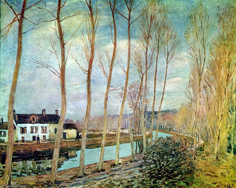 Order Oil Painting Replica Loing canal Sun by Alfred Sisley (1839-1899, France) | ArtsDot.com