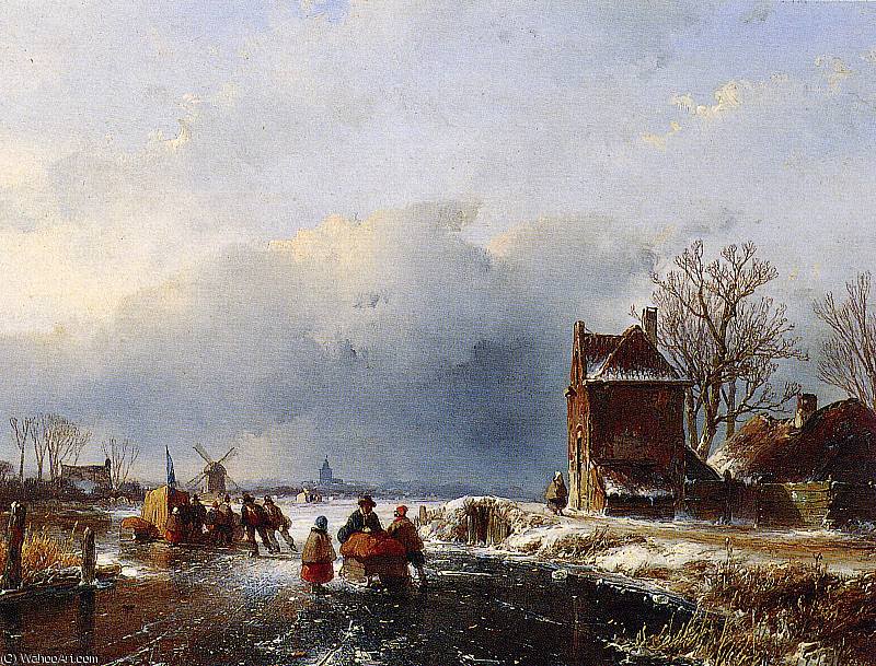 Order Art Reproductions Merriment on ice 3 Sun by Andreas Schelfhout (1787-1870, Netherlands) | ArtsDot.com