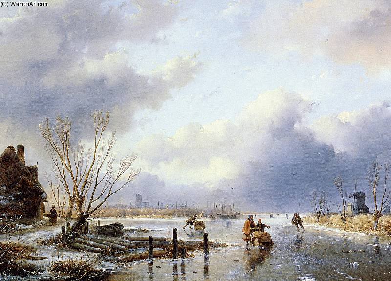 Buy Museum Art Reproductions Scaters with sledge Sun by Andreas Schelfhout (1787-1870, Netherlands) | ArtsDot.com
