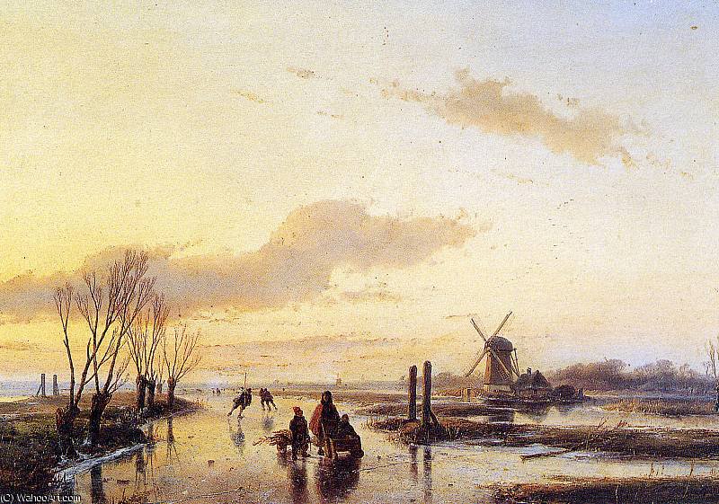 Order Oil Painting Replica Scaters on canal 3 Sun by Andreas Schelfhout (1787-1870, Netherlands) | ArtsDot.com