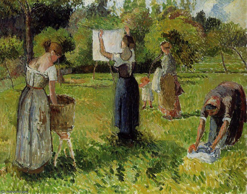 Order Oil Painting Replica Laundresses at Eragny., 1901 by Camille Pissarro (1830-1903, United States) | ArtsDot.com
