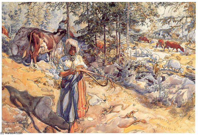 Order Oil Painting Replica La vaquera en el prado, 1906 by Carl Larsson (1853-1919, Sweden) | ArtsDot.com