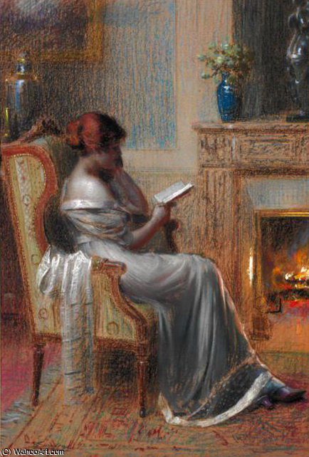 Order Paintings Reproductions reading by the fire by Delphin Enjolras (1865-1945, France) | ArtsDot.com