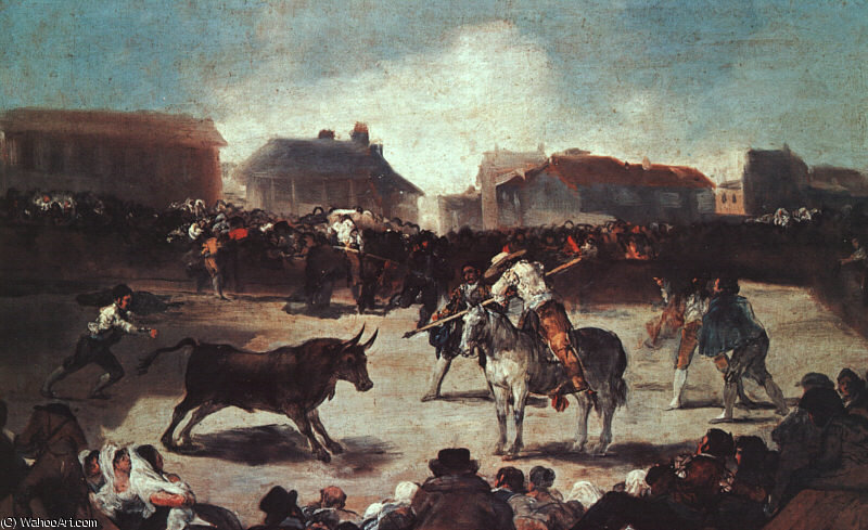 Order Oil Painting Replica Village Bullfight - oil on wood -, 1793 by Francisco De Goya (1746-1828, Spain) | ArtsDot.com