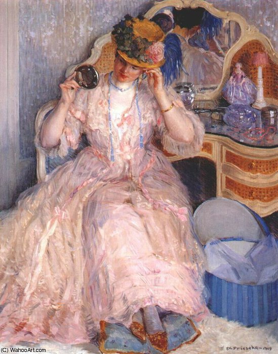 Order Artwork Replica lady trying on a hat, 1909 by Frederick Carl Frieseke (1874-1939, United States) | ArtsDot.com