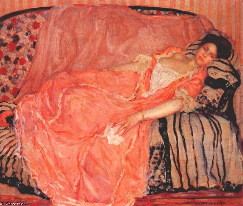 Order Oil Painting Replica portrait of madame gely no 1 (on the couch), 1907 by Frederick Carl Frieseke (1874-1939, United States) | ArtsDot.com