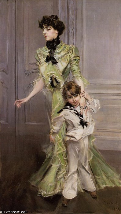 Buy Museum Art Reproductions Portrait of Madame Georges Hugo (nee Pauleen Menard Dozian) and Her Son Jean by Giovanni Boldini (1842-1931, Italy) | ArtsDot.com