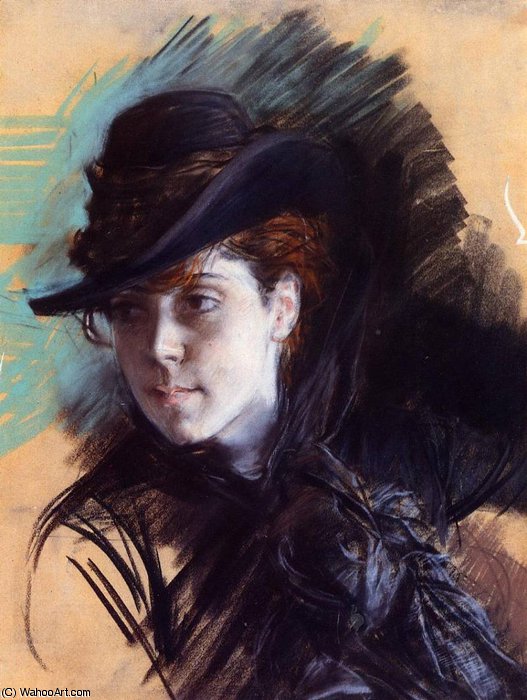 Order Art Reproductions Girl in a Black Hat, 1890 by Giovanni Boldini (1842-1931, Italy) | ArtsDot.com