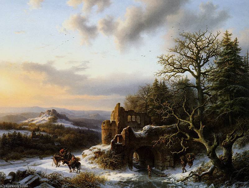 Buy Museum Art Reproductions Winterlandscap with ruin by Hendrik Barend Koekkoek (1849-1909, Netherlands) | ArtsDot.com