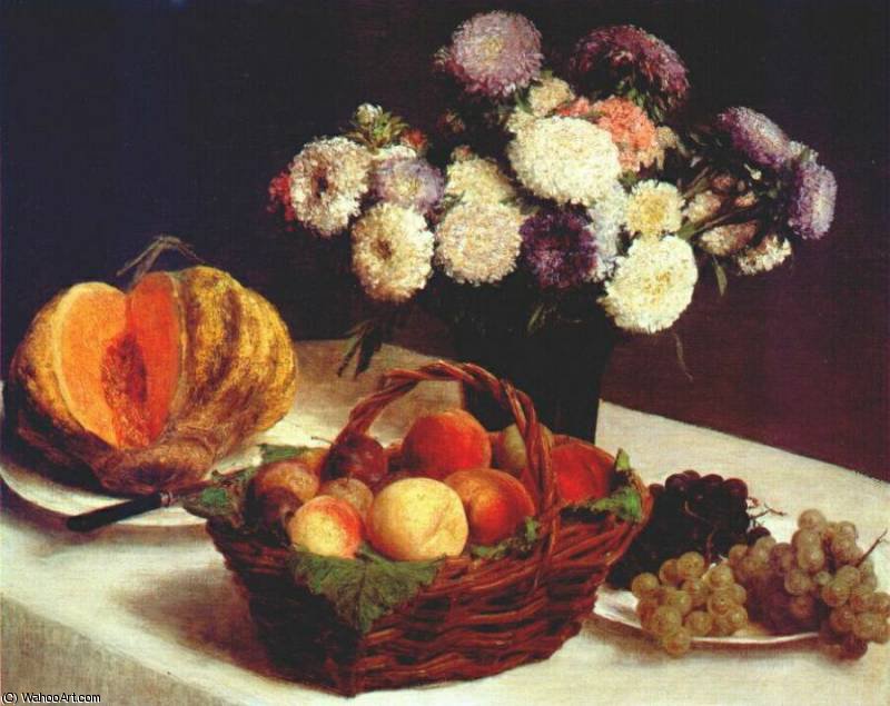 Order Oil Painting Replica china asters and fruit, 1865 by Henri Fantin Latour (1836-1904, France) | ArtsDot.com