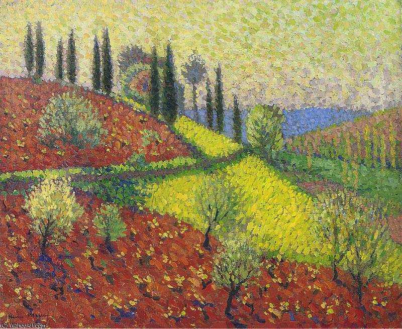 Order Oil Painting Replica Cyprus Trees on the Hill by Henri Jean Guillaume Martin (1860-1860, France) | ArtsDot.com