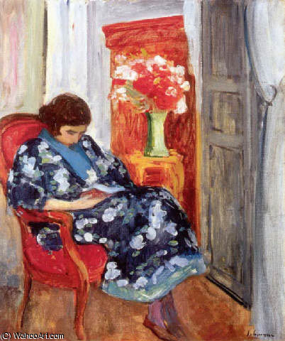 Order Oil Painting Replica Jeune Femme Lisant dans un Interieur, 1920 by Henri Lebasque (1865-1937, France) | ArtsDot.com