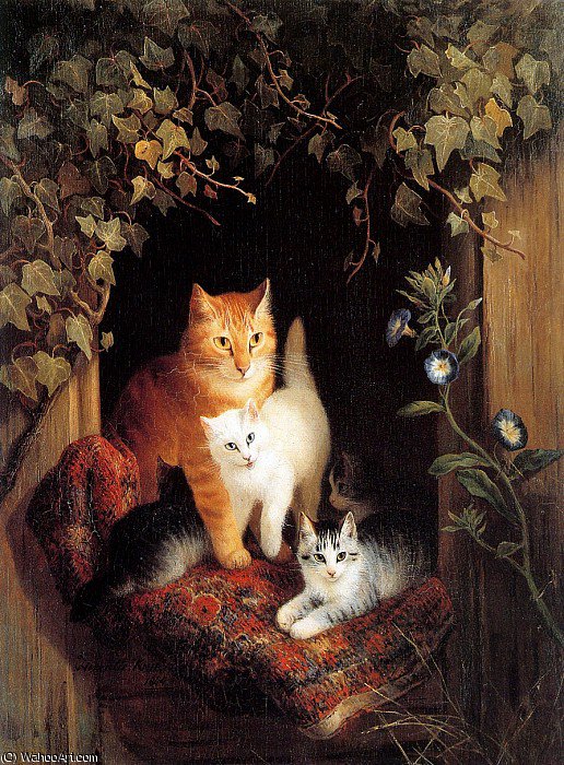 Buy Museum Art Reproductions Nest with kittens Sun by Henriette Ronner Knip (1821-1909, Netherlands) | ArtsDot.com