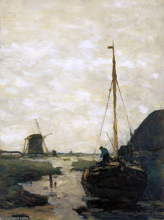 Order Artwork Replica Ship in polder canal Sun by Jan Weissenbruch (1824-1903, Netherlands) | ArtsDot.com