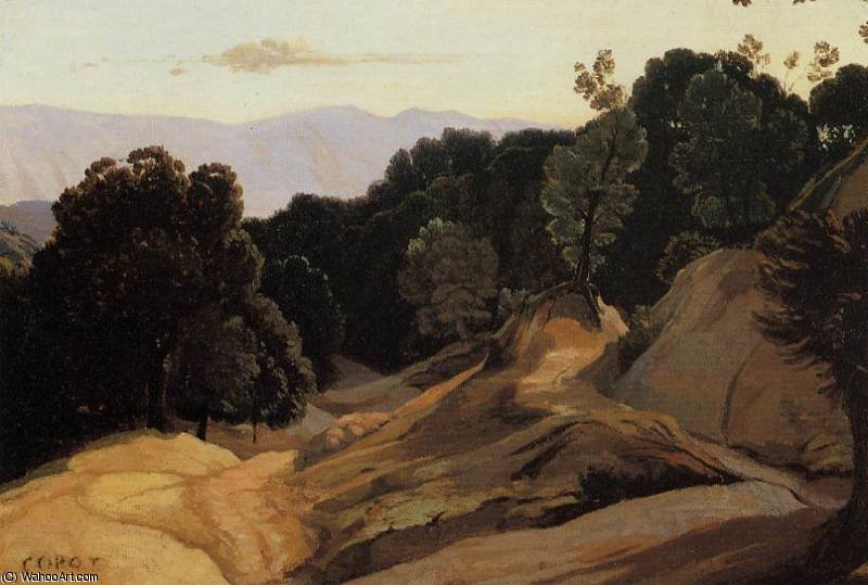 Order Oil Painting Replica Road through Wooded Mountains by Jean Baptiste Camille Corot (1796-1875, France) | ArtsDot.com